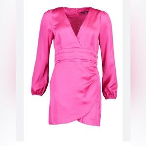 Pink Satin Wrap Mini Dress
